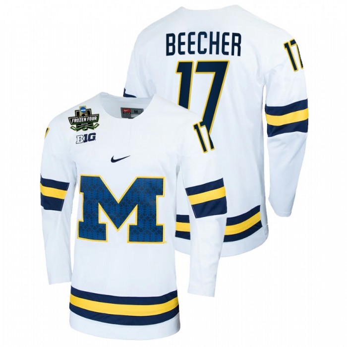 Men's Michigan Wolverines 17 Johnny Beecher Navy Blue Hockey Jersey